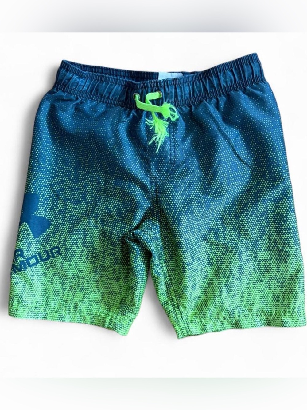 Under Armour Teal and Neon Green Boys' Swim Shorts trunk Sz S